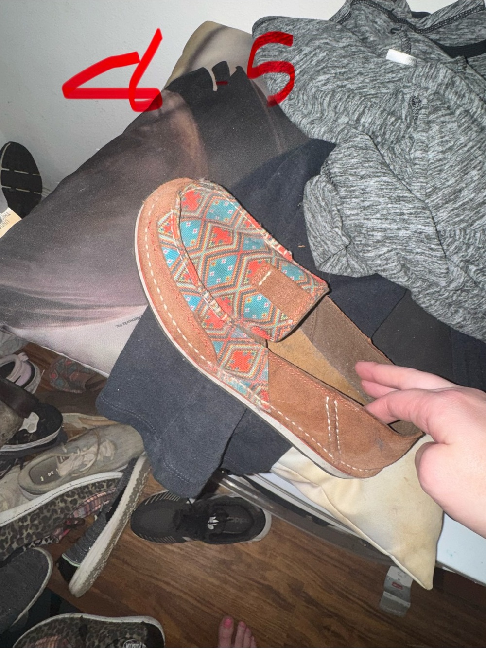 Ariat Brown Suede Moccasins with Multicolor Aztec Pattern
